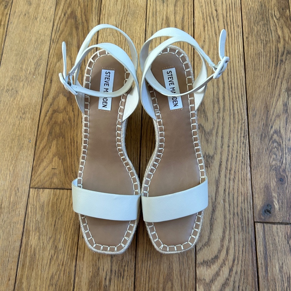 Steve Madden Upstage White Leather Espadrille Wedge Sandals 10M